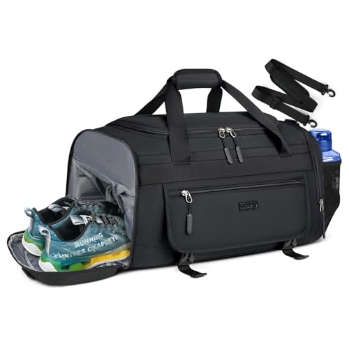 IGOLUMON Gym Bag for Men 40L Sports Duffel Bags Gym Duffle Bag Women with Shoe Compartment & Wet Pocket Water Resistant Travel Duffel Bag Lightweight Weekender Overnight Bag Black - color: Black, size: 40L