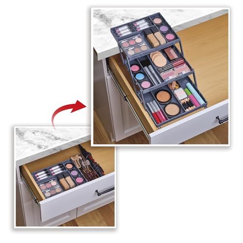 Ontel Smart Drawer Organizer - Multi-level Jewelry Holder, Cosmetics Organizer, or Office Drawer Organizer with Adjustable Dividers for Organization and Storage, Fits Drawers 9.5"W x 7.5"L x 2.75"D - style: Smart Drawer