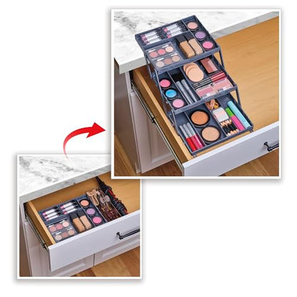 Ontel Smart Drawer Organizer - Multi-level Jewelry Holder, Cosmetics Organizer, or Office Drawer Organizer with Adjustable Dividers for Organization and Storage, Fits Drawers 9.5"W x 7.5"L x 2.75"D - style: Smart Drawer
