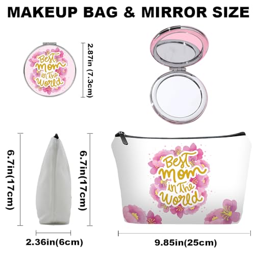 Mom Makeup Bag Set Gift with Mirror – Best Mom Travel Cosmetic Pouch, Mama Cosmetic Bag Set for Wife & Female Friends - color: Best mom in the world-white-2S