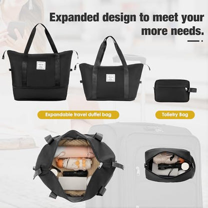 Merax Softside Luggage Set Softshell Lightweight 3 Piece Spinner Suitcase with Duffel Bag Expandable Upright Travel Luggage 22" 26" 30",Black - color: Black, size: 3-Piece (20/24/28+bag)
