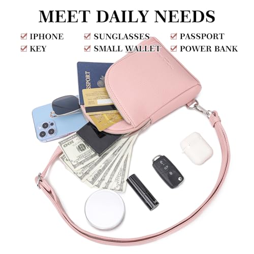 INICAT RFID Blocking Sling Bag, Anti Theft Crossbody Bag for Women Compact Travel Purses Leather - color: Pink Light