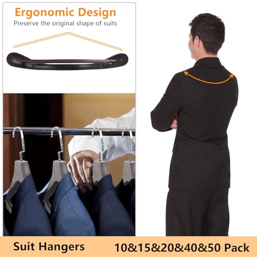 DEDU Suit Hangers for Men 10 Pack, Brown Coat Hangers Extra Wide Non Slip Width 17.7", Thick Plastic with Pants Bar & Metal Hook - color: Brown, size: 10 Pack