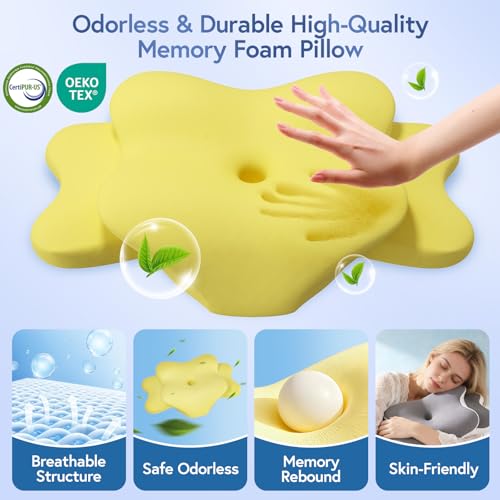 Sleep Apnea Pillow for Side Sleepers, Cervical Neck Pillow for Neck Pain Relief, Ergonomic Contour Memory Foam Pillow with Cooling Washable Cover for Back, Side & Stomach Sleepers