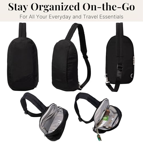 Baggallini Swift Sling - Lightweight 7.25"x 12.5" Crossbody Sling Backpack with Convertible - color: B-lite Black