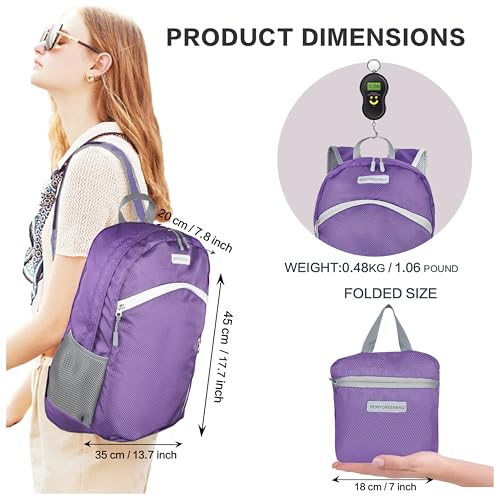 35L Foldable Waterproof Backpack For Outdoor Sports Travel Inside Wet Clothes Compartment Packable For Multiple - color: 1purple