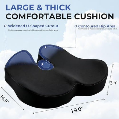 Seat Cushions for Office Chairs & Car, Ergonomic Memory Foam Seat Cushion with Breathable Holes for Tailbone Pain Relief, Sciatica