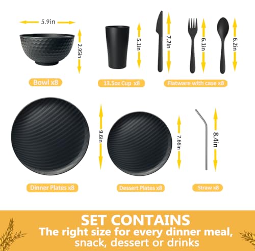 Teivio 32-Piece With Flatware Kitchen Plastic Wheat Straw Dinnerware Set, Service for 8, Dinner Plates, Dessert Plate, Cereal Bowls, Cups, Unbreakable Plastic Outdoor Camping Dishes, Gray Ombre - color: Flatware Gray Ombre