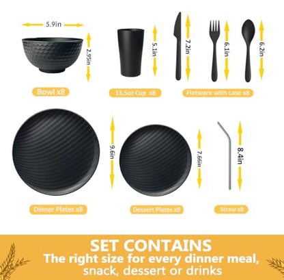 Teivio 32-Piece With Flatware Kitchen Plastic Wheat Straw Dinnerware Set, Service for 8, Dinner Plates, Dessert Plate, Cereal Bowls, Cups, Unbreakable Plastic Outdoor Camping Dishes, Gray Ombre - color: Flatware Gray Ombre
