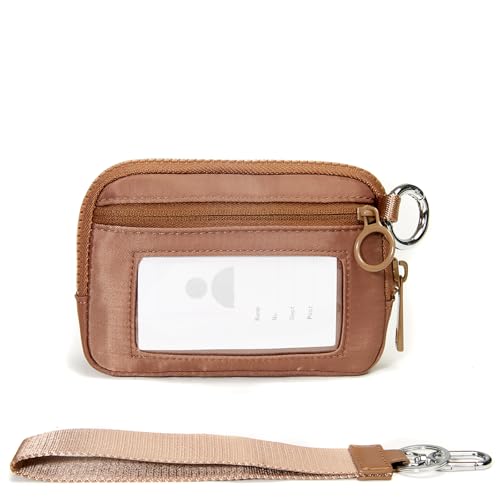 Keychain Wallet Mini Zip Around Wristlet Wallets for Women Detachable Wristlet Portable Coin Purse Small Wallets Brown - color: Light Brown