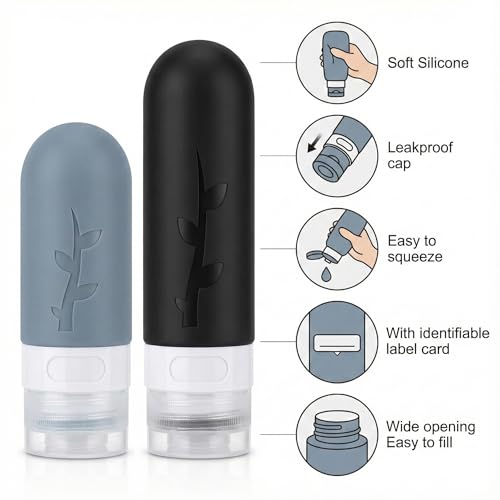 DEPOZA Travel Bottles Kit (16 Pack) - TSA Approved, Leak Proof Silicone Squeezable Containers for Toiletries. Complete Set with Jars, Sprayers & Bag (Black) - color: Black