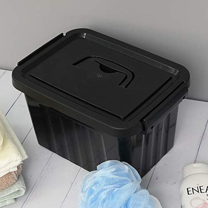 6 Quart Black Plastic Storage Latching Box Bin with Handles, 6 Packs - color: Black