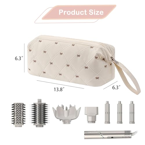 RSRSLEII Large Quilted Hair Tools Travel Bag with Bow Pattern,Waterproof Hair Styling Accessories Storage Case for Shark FlexStyle, Dyson Airwrap Hair Dryer, Curling Iron, Revlon Hair Tools(Beige) - color: 03Beige