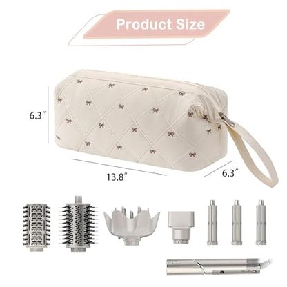 RSRSLEII Large Quilted Hair Tools Travel Bag with Bow Pattern,Waterproof Hair Styling Accessories Storage Case for Shark FlexStyle, Dyson Airwrap Hair Dryer, Curling Iron, Revlon Hair Tools(Beige) - color: 03Beige