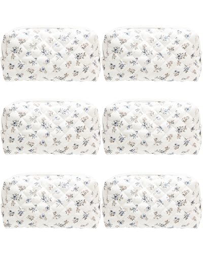 PAZIMIIK 6PCS Vintage Quilted Makeup Bag SET Cosmetic Pouch for Brushes Pencils and Travel Make Up Accessories for Women and Girls Gauze Hyacinth - color: Gauze Hyacinth, size: 6PCS