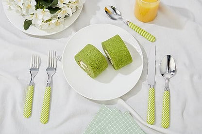 ANNOVA Silverware Set Stainless Steel Colorful Tableware Kitchen Flatware Set Utensils, Includes Dinner Knives, Forks, Spoons, Salad Forks & Dessert Spoons (Light Green, 20 Pieces) - color: Light Green