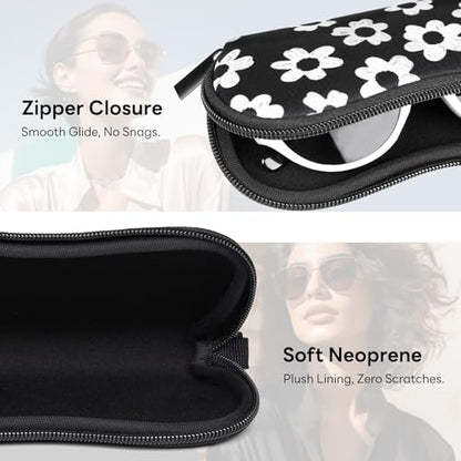 Sunglasses Case with Belt Clip, Ultra Light Neoprene Zipper Soft Padded Glasses Case for Women Men - color: Flowers