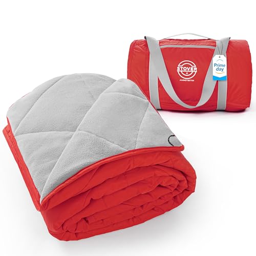 STOVER Large Waterproof Outdoor Stadium Blanket- Extra Thick Soft Fleece Camping Blanket for Travel, Picnics, Sports, Dogs 79"x55", Warm, Windproof, Sand-Proof, Lightweight, Packable (Stadium Scarlet) - color: 01 - Stadium Scarlet