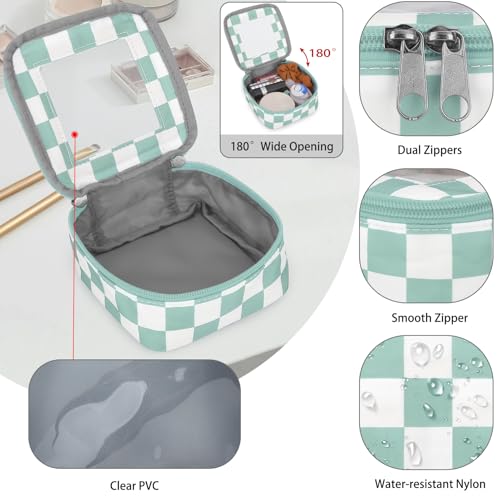 DOB SECHS Mini Checkered Bag for Purse 5.1'' x 5.1'' Small Makeup Bag for Car Cute Clear Cosmetic Bag with Zipper, Tiny Toiletry Bag Lipstick Organizer Pouch Travel Essential Storage Pouch, Mint Green - color: Mint Green