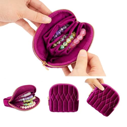 2026 New Travel Jewelry Case, Small Travel Jewelry Bag with Zipper, 5-Layer velvet Travel Jewelry Pouch for Bracelet Rings Earring, chain,pendants,Bracelet (Rose Violet) - color: Rose Violet