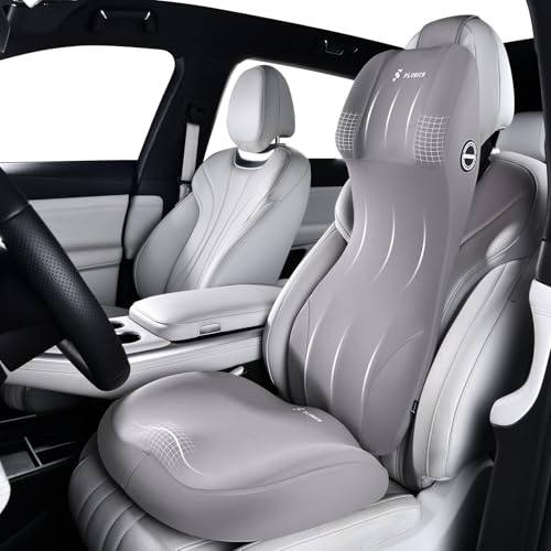 FLORICH Car Seat Cushion and Lumbar Support Headrest Pillow Memory Foam Seat Cushion Ergonomic 2-in-1 Car Neck Pillow & Back Support for Car Truck Seat Long Driving Sciatica Tailbone Pain Relief, Gray - color: Gray, size: Seat Cushion + 2-in-1 Lumbar&head