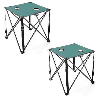ARROWHEAD OUTDOOR 26” (66cm) Portable Camping Folding Table, 2 Cup Holders, Square, Carrying Case, Steel Frame, High-Grade 600D Canvas - color: Green 2pack