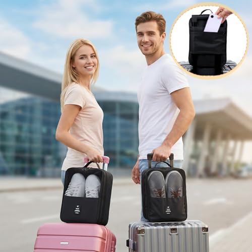 2 PCS Shoes Bags for Travel, Shoe Packing Cubes Holds 2 Pair of Slippers and 1 Pair of Sneakers Waterproof for Toiletries Visible Travel Luggage with Trolley Sleeve for Sport and Travel-Black
