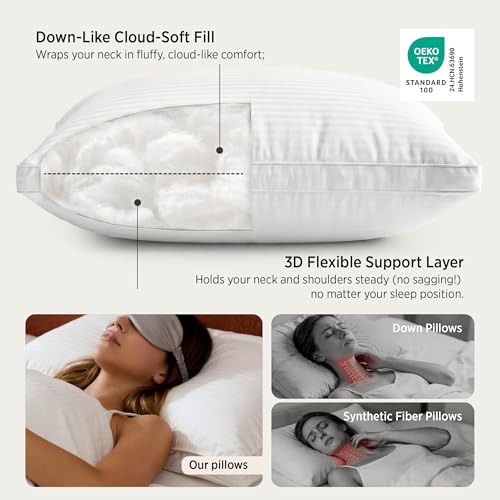 Bedsure Bed Pillows King Size Set of 2, Hotel-Quality Down Alternative Gusseted Pillows, PureWoven 100% Cotton Shell, Dual Chamber Construction for Fluffy Support, Ideal for Back & Stomach Sleepers - size: King
