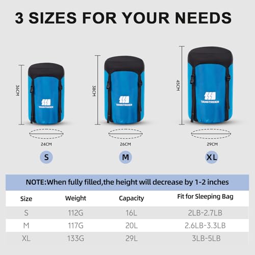 Compression Stuff Sack, Sleeping Bag Stuff Sack - Blue 16L/20L/29L Water Resistant Ultralight Lightweight Nylon Space Saving Storage Sack for Camping Hiking Travel Outdoor Backpacking - color: S-Blue