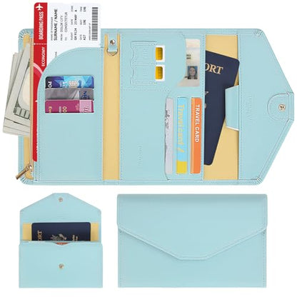 ZOPPEN Mulit-purpose Rfid Blocking Passport Holder Travel Wallet (Ver.4) Passport and Vaccine Card Holder ComboTri-fold Document Organizer Travel Essentials - color: #23 Paradise Blue