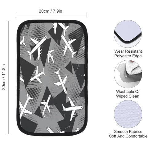 Airplane Pattern with Triangles Car Center Console Decor Handrail Armrest Box Cushion Interior Covers Car Protector Pad Lid Cover Accessories Universal Fit for Auto Truck Vehicles