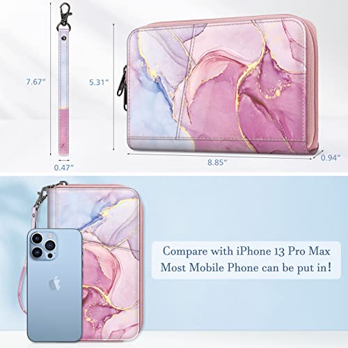 Fintie Family Passport Holder Wallet, RFID Blocking Travel Document Organizer Clutch Bag Credit Cards Case Cover for Women Men - color: Marble Pink