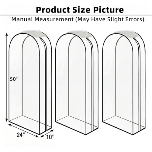 Clear Garment Bags for Hanging Clothes 3-piece set 50 inches Storage Bags With Zipper for Shirts, Suit,Jackets,Coats,sweater,Dresses,gowns,etc. - size: 50inch