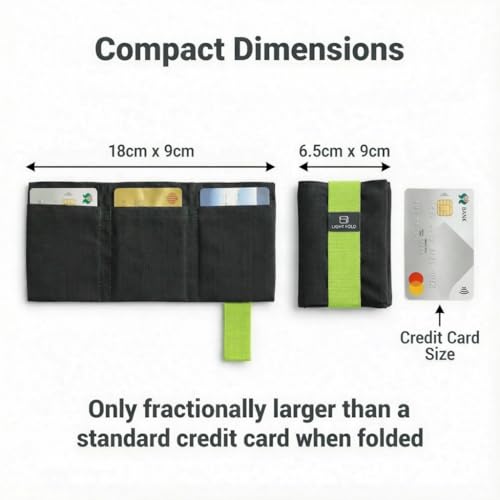 LIGHT FOLD Ultra Slim Tri-Fold Wallet with RFID Blocking, Lightweight Minimalist Men’s Wallet with Elastic Band, Waterproof Durable Nylon Fabric, Slim Front Pocket Card Holder Fits 12 Cards & Cash - color: Green