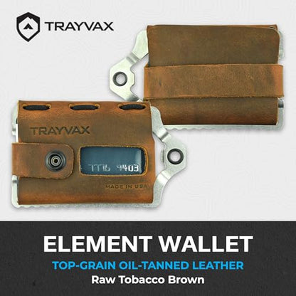 Trayvax Element Wallet, RFID Front Pocket Credit Card Holder with Money Clip, Minimalist Slim Leather Metal Wallet for Men and Women - color: Raw | Tobacco Brown
