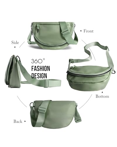 Crescent Bag for Women and Men, Fashion Medium Nylon Folding Crescent Moon Bag Single Shoulder Bag with Adjustable Strap - color: Bean Green