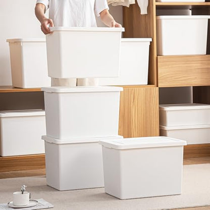 YUNGSHY 4 Pack 27 Quart White Large Stackable Storage Bins With Lids,Bathroom Closet Undersink Organizers and Storage Containers and Durable Nestable Closet, Garage, Totes (white, 27Qt.-4Pack) - size: 27Qt.-4Pack