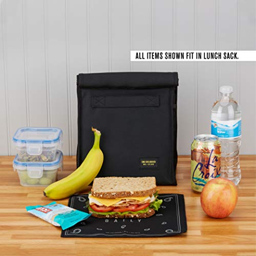 2nd Childhood Rolltop Lunch Bag for Work or School – Compact, Foldable & Low Profile Design – Insulated Reusable Bag with Handle – Slim, Durable & Stylish - 3.5L (Black) - color: Black