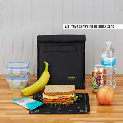 2nd Childhood Rolltop Lunch Bag for Work or School – Compact, Foldable & Low Profile Design – Insulated Reusable Bag with Handle – Slim, Durable & Stylish - 3.5L (Black) - color: Black