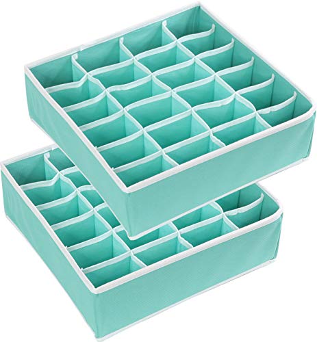 Simple Houseware 2 Pack Closet Sock Organizer, 24 Cell Drawer Divider, Turquoise - color: Turquoise, size: 2 Pack