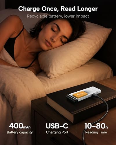 86lux Book Light, Rechargeable Clip-On LED Reading Light for Bed & Night Use - 3 Color Temperatures with Stepless Dimming, Ultralight Bookmark Design for Kids, Book Lovers, White - color: White