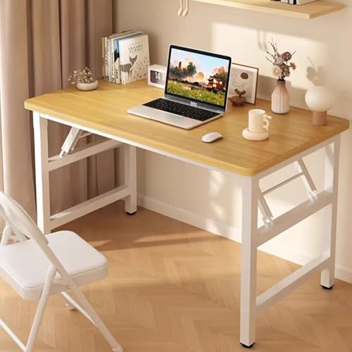 47.2 Inch Folding Table，Square Folding Desks for Small Space,Small Foldable Desk No Assembly,Rustic Brown. - color: Frame：white/Board：teak, size: 47.2"x19.7"