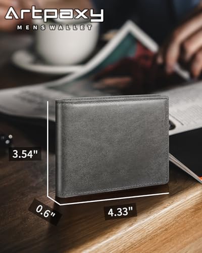 Artpaxy Mens Wallet Bifold Genuine Leather RFID Blocking Wallet for Men with 1 ID Windows 13 Card Holders 2 cash pockets 1 Gift Box - color: Dark Gray