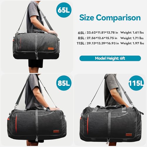 Canway 65L Travel Duffel Bag, Foldable Weekender Bag with Shoes Compartment for Men Women Water-proof & Tear Resistant (Panther Black, 65L) - color: Panther Black, size: 65L