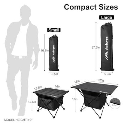 Foldable Camping Side Table, Ultralight Small Beach Aluminum, Portable Outdoor Table with Carry Bag and Storage for Picnic, Grill, Hiking, Fishing, Sand, Camping, Black - size: 16‘’ Small
