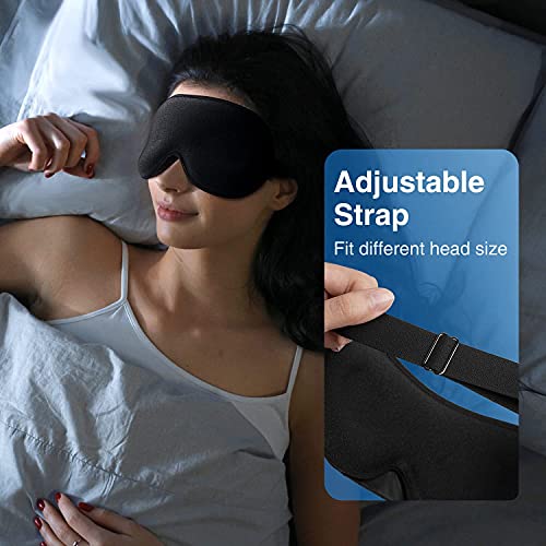 YFONG Weighted Sleep Mask, Women Men 3D Blocking Lights Sleeping Mask (4.2oz/120g), Pressure Relief Night Sleep Eye Mask with Adjustable Strap, Eye Cover Blindfold for Travel Nap Yoga, Black - color: Black