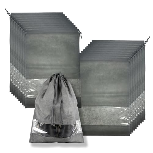 20 Pack Shoe Bags for Travel, 17" x 12.6" Drawstring Shoe Organizers with Clear Window, Breathable Non-Woven Dustproof Pouches for Luggage & Closet (Gray) - color: Gray