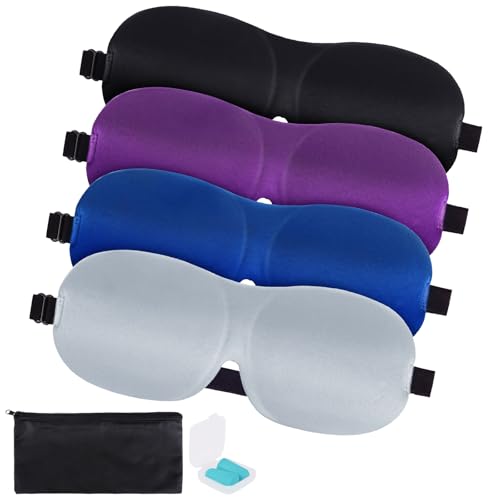 4-Pack Eye Masks for Sleep with Adjustable Strap Comfortable Sleep Masks for Women and Man Night Sleep, Travel, Nap Gery - color: Black&blue&purple&gray