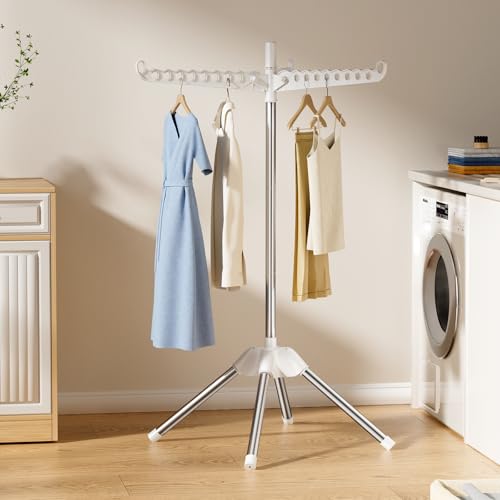 Abiglifty Rotatable and Foldable Clothes Drying Rack, Space Saving Free Standing Laundry Drying Rack for Indoor, Balcony, 1 Layer - size: 1 tier