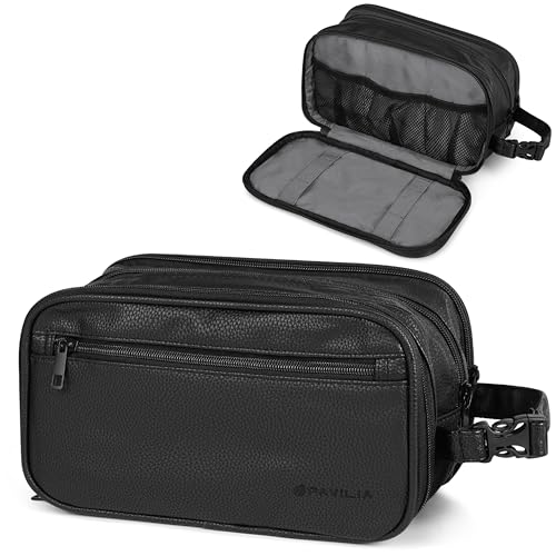 PAVILIA Toiletry Bag for Men, Travel Pouch Essentials Shaving Dopp Kit, Travel Bag Toiletries Organizer Case, Cosmetic Make Up Accessory, Water Resistant - color: Black, size: Extra Large (12x6x7)